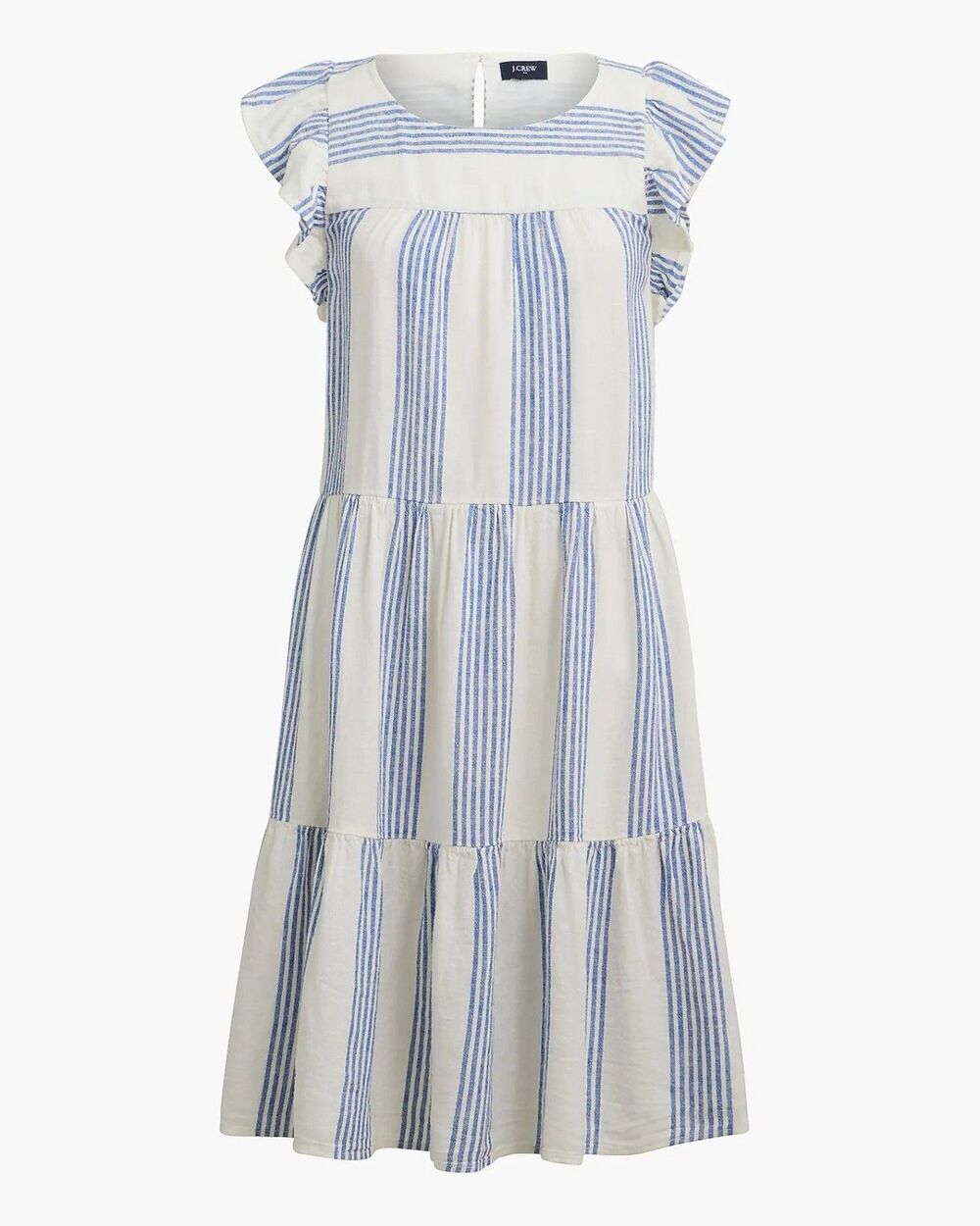 J. Crew Linen Blend Stripe Mini Dress 6 Coastal Cottagecore Blue White Resort - Picture 2 of 9